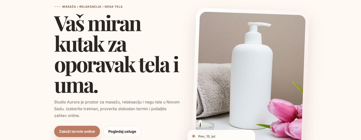 Studio Aurora — Light, hero sekcija sajta