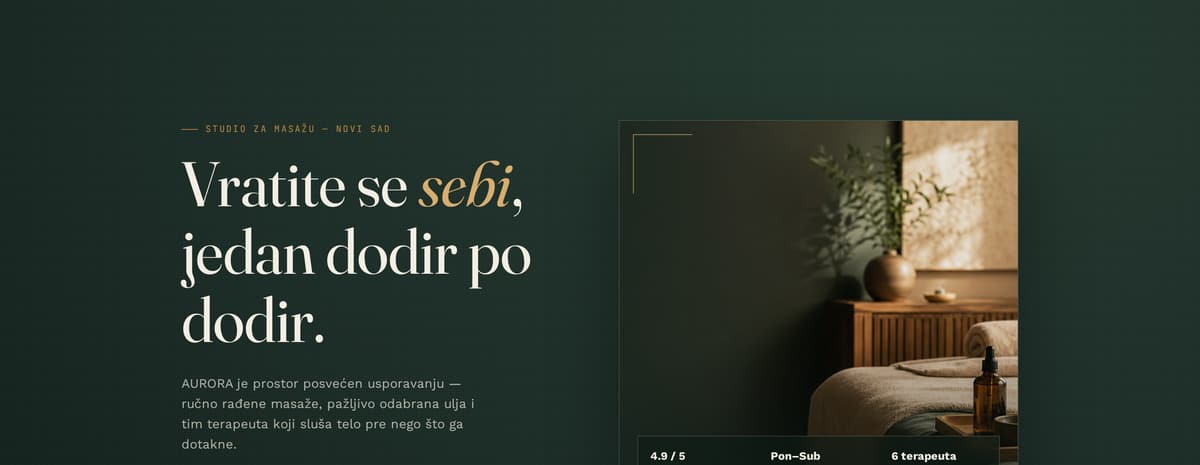 Studio Aurora — Premium, hero sekcija sajta