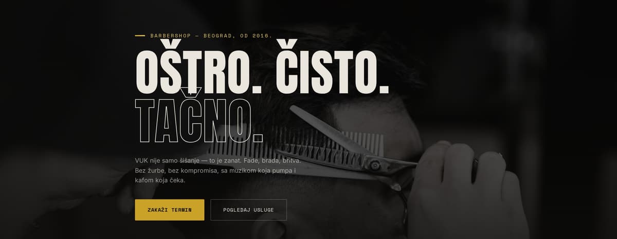 VUK Barbershop, hero sekcija sajta