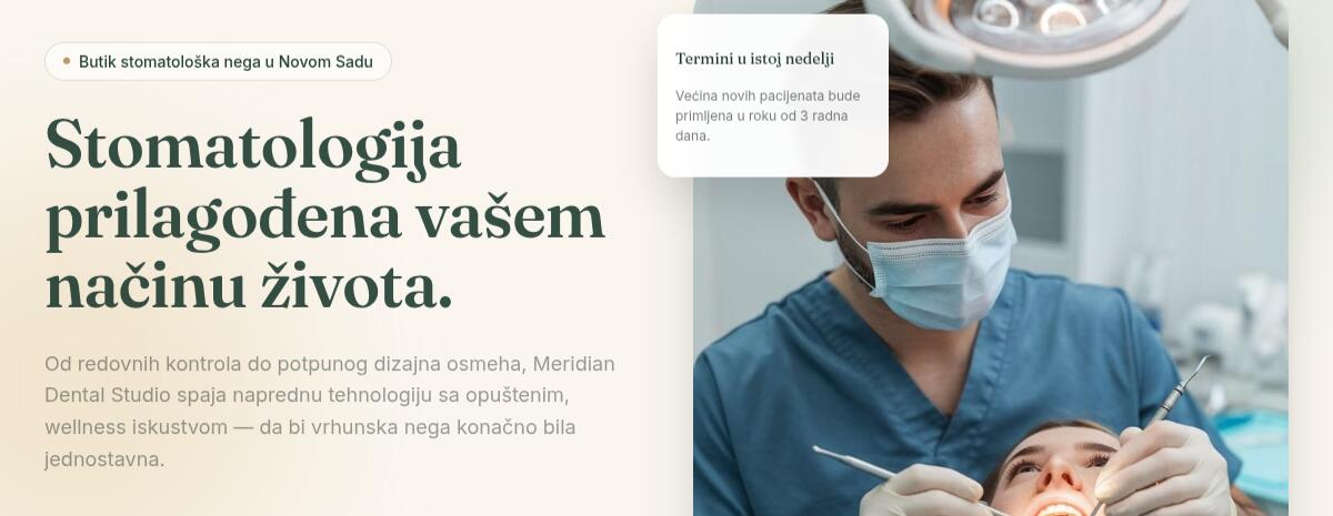 Meridian Dental Studio, hero sekcija sajta