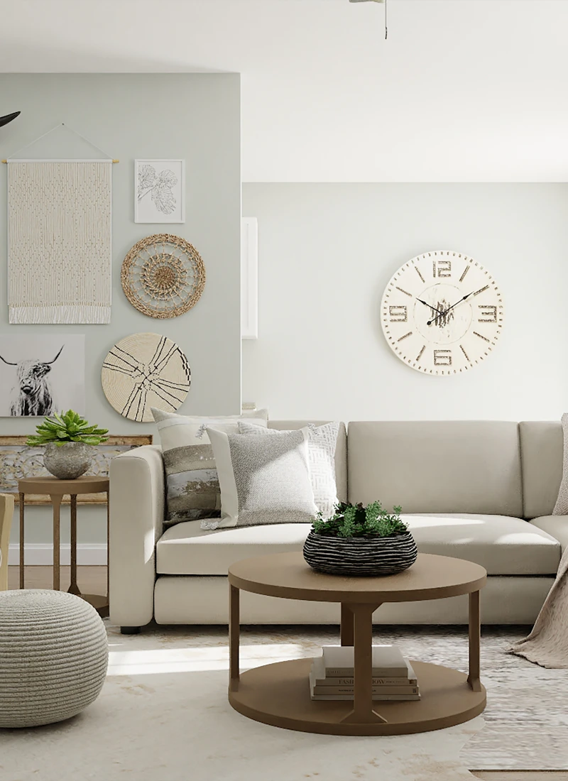 Neutral living room with oak coffee table