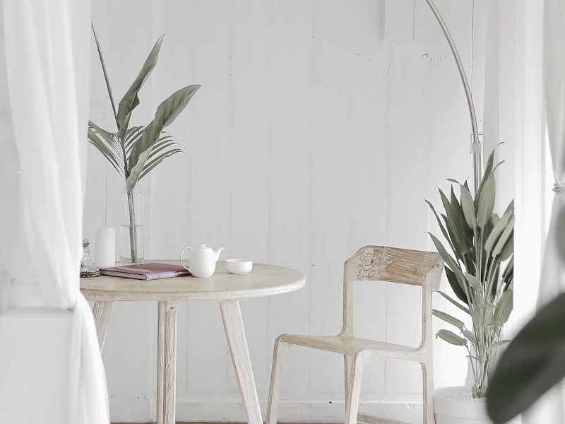 Whitewashed oak table and chair